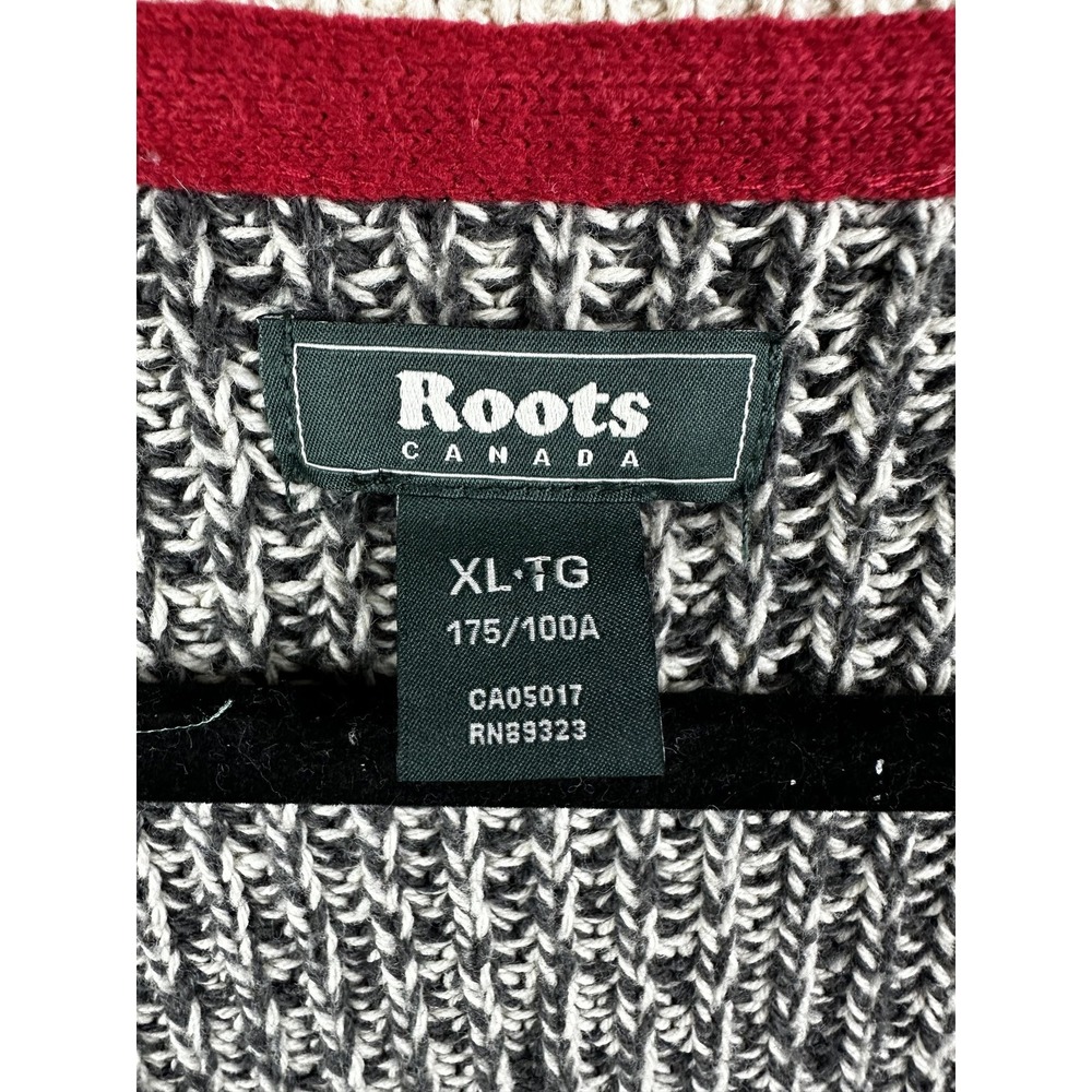 Roots Canada Sweater Mens XL Gray V-Neck Pullover Chunky-Knit Logo Casual - Picture 4 of 12